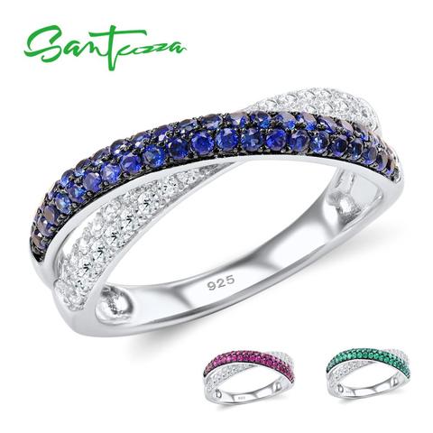 SANTUZZA Silver Rings For Women Pure 925 Sterling Silver Blue Green Pink CZ Delicate Engagement Rings Fashion Chic Jewelry ► Photo 1/6