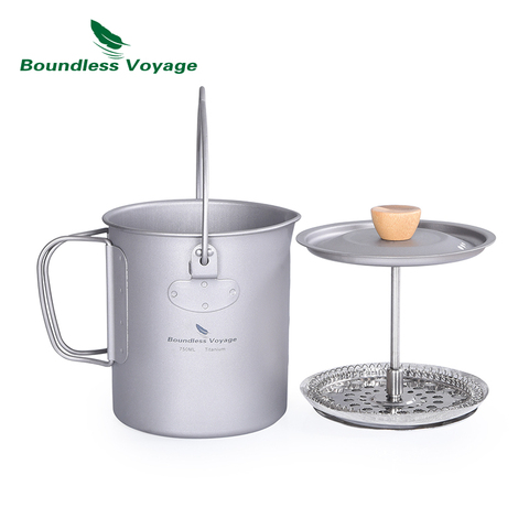 Boundless Voyage Titanium Camp Coffee Pot with French Press Device Outdoor Portable Mug with Filter Capacity 750ml Max Ti1581A ► Photo 1/6