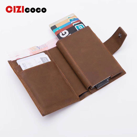 2022 Antitheft Men Card Holder Blocking Rfid Wallet Leather Unisex Card id Holders Aluminum Metal Card holder ► Photo 1/6