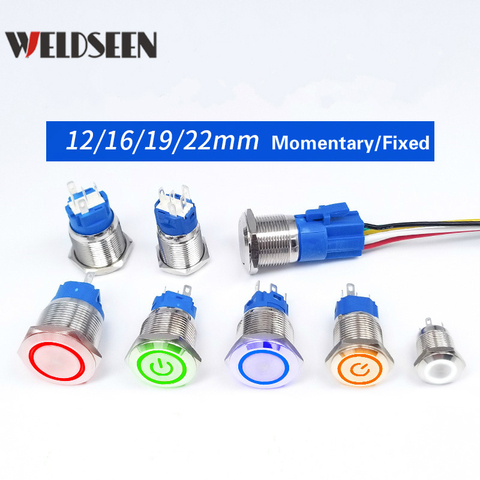 12/16/19/22mm Metal Push Button Switch Momentary Latching Fixed On Off Power Switch Button LED Light 3V 6V 12V 24V 220V ► Photo 1/6