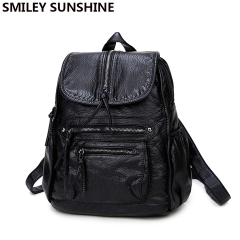 Fashion Black Leather Women Backpack Female Fashion Drawstring School Bag Backpack for Teenage Girls Bagpack sac a dos Bookbag ► Photo 1/6