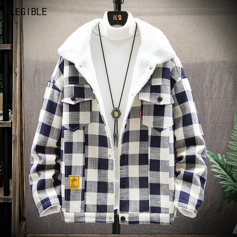 LEGIBLE 2022 Winter Jacket Men Loose Parka Men Fashion Thick Warm Plaid Mens Jackets and Coats Flleece Jackets Men ► Photo 1/6