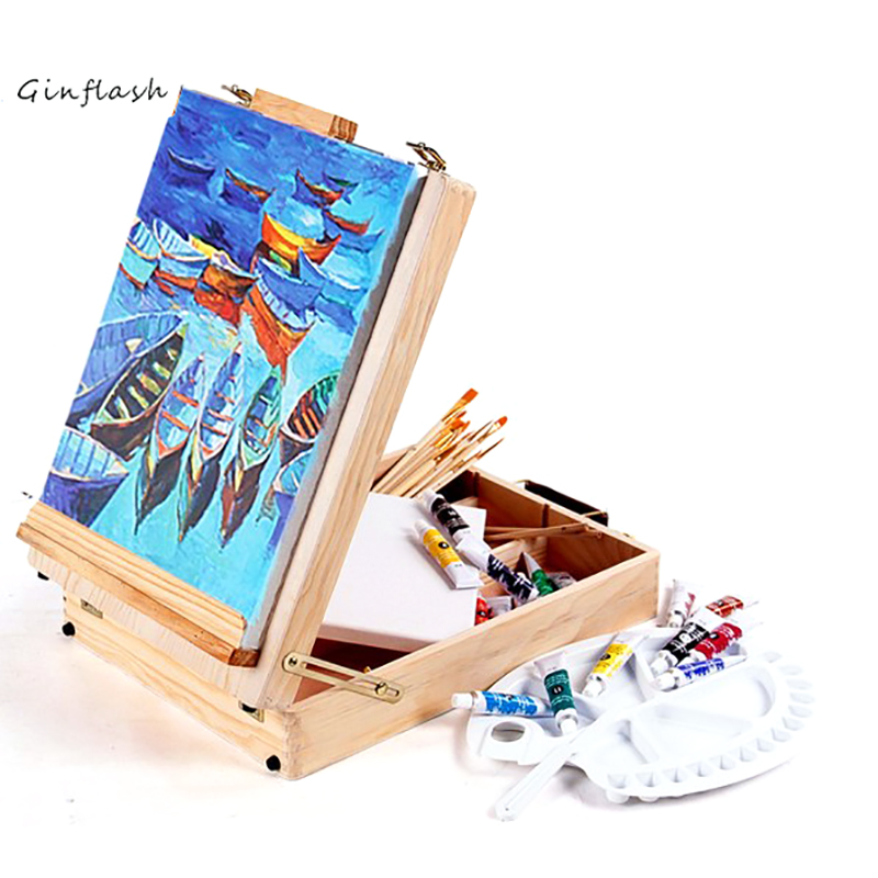 Wood Table Easels For Painting Artist Kids Drawer Box Portable