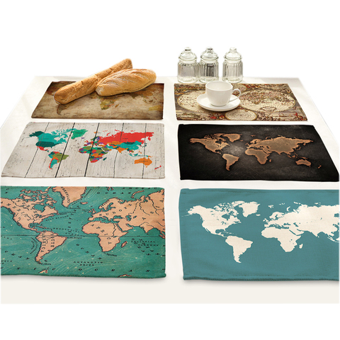 Map Of The World Cloth Table Mat Pad Design Coasters Placemat Dining Home Decoration Accessories Cotton Linen Fabric Tablecloth ► Photo 1/6