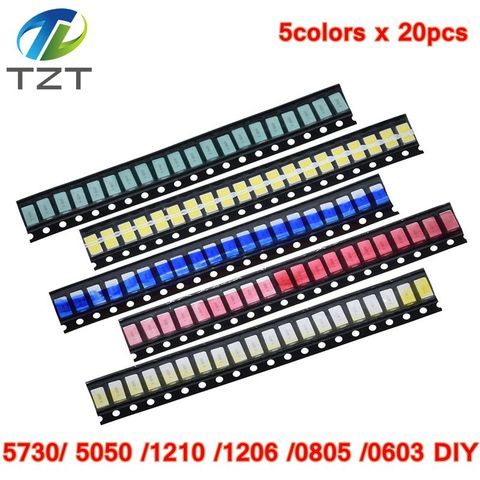 100pcs=5colors x 20pcs 5730/5050 /1210 /1206 /0805 /0603 LED Diode Assortment SMD LED Diode Kit Green RED White Blue Yellow 5630 ► Photo 1/6