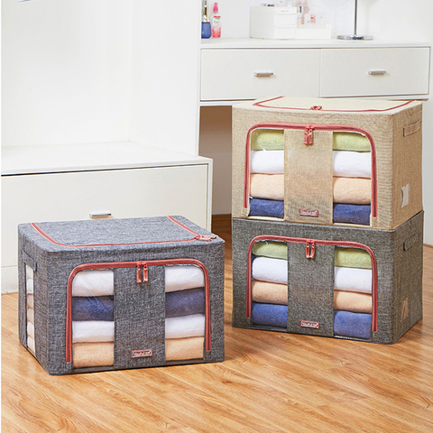 Clothing Quilt Storage Box Organizer Bag Clothes Blanket Sundries Wardrobe Organization Bag Steel Frame Foldable Storage Box ► Photo 1/6