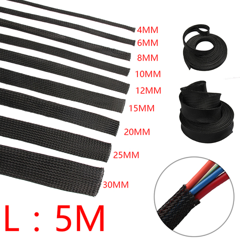 5/10M Cable Sleeve Black Insulated Braided Sleeve PET Expandable High Density Sheathing 2/4/6/8/10/12/15/20/25mm Wire Protection ► Photo 1/6