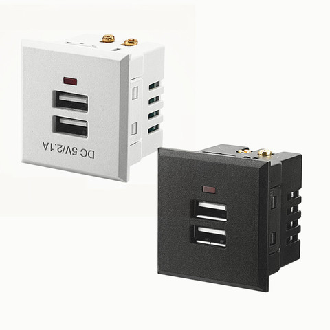 Black/White  5V 2.1A Card-type dual USB power socket embedded USB desktop socket DC charging power socket module ► Photo 1/1