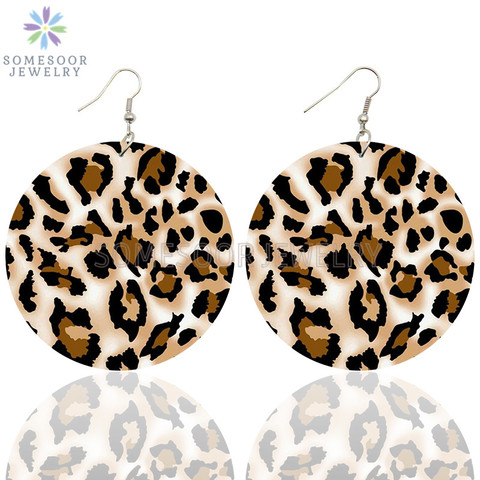 SOMESOOR Lovely Leopard Design African Wooden Drop Earrings Both Sides Printed Bohemian Heart Pattern Dangle For Women Gifts ► Photo 1/6