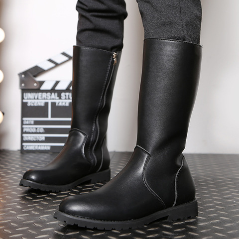 New Knee High Men Shoes Motocycle Army Boots Leather Equestrian High Help Takato Zipper Knight Boots ► Photo 1/6
