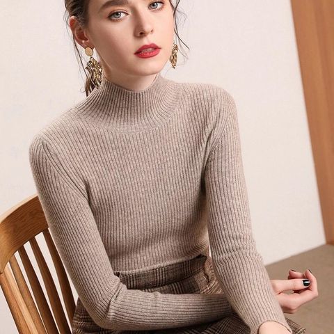 Ribbed Sweater Tops Blouse Turtleneck Knit Casual Womens Slim Long Sleeve Winter