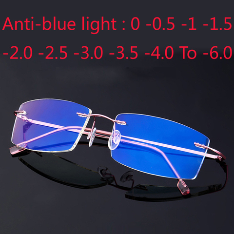 High-grade Coating Frameless Finished Myopia Glasses Anti-blue Light Prescription Eyeglasses 0 -0.5 -1 -1.5 -2 -2.5 -3 -4 -5 -6 ► Photo 1/6