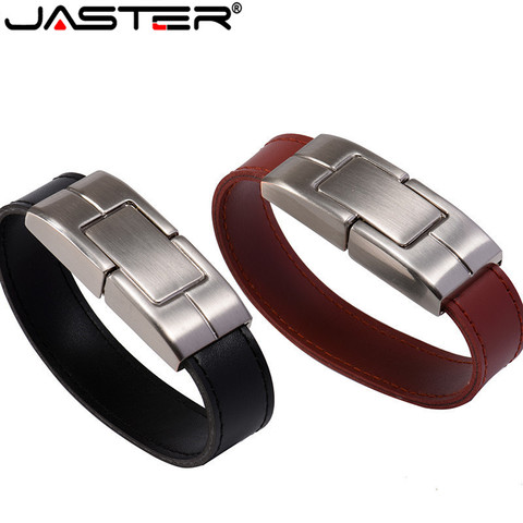 JASTER USB flash drive 64gb Leather metal keyring Pendrive creativo 32gb 16gb 8gb 4gb usb2.0 Wrist band ► Photo 1/6