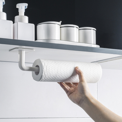 1pcs Kitchen Paper Towel Holder Self-adhesive Accessories Under Cabinet Roll Rack Tissue Hanger Storage Rack for Bathroom Toilet ► Photo 1/6