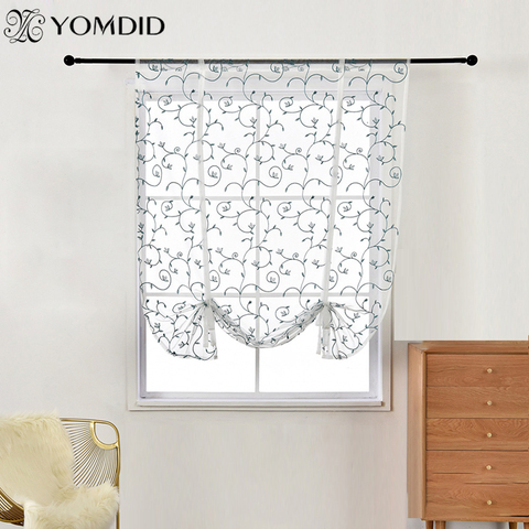 Embroidery Pattern Flowers Curtain Tulle Pull Pleated Tape Short Curtains for kitchen Bedroom Living room Window Decorative ► Photo 1/6