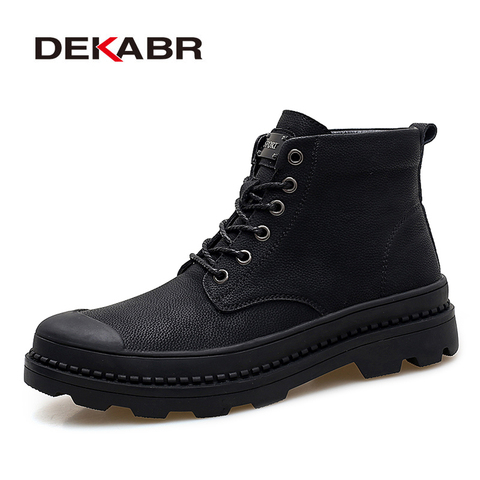 DEKABR Black Warm Winter Men Boots Genuine Leather Ankle Boots Men Winter Work Shoes Men Military Fur Snow Boots for Men Botas ► Photo 1/6