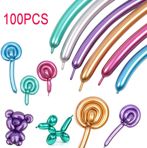 100pcs Long Glossy Metal Twist Latex Balloons Thick Strip Metallic Colors Inflatable Air Balls Globos Birthday Party Decor Lot ► Photo 1/6