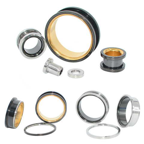 1Pair Double Color Stainless Steel Screw On Hollow Tunnels Ear Plugs Earlets Ear Expanders Gauges 6mm-30mm Body Piercing Jewelry ► Photo 1/6