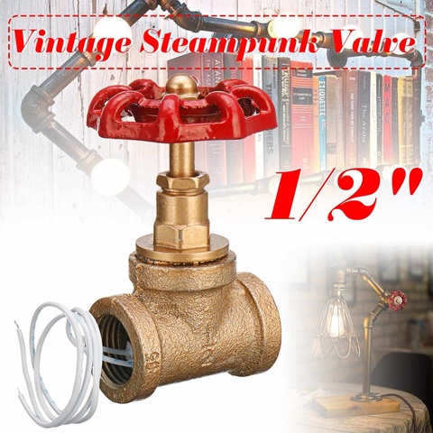 Vintage Steampunk 1/2 Inch Red Handle Stop  Light Switch With Wire For Water Pipe Lamp ► Photo 1/6