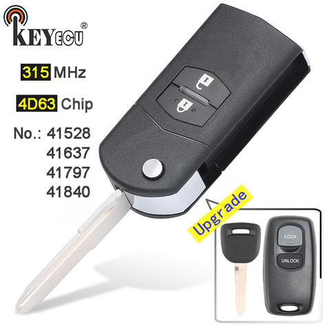 KEYECU 433MHz 4D63 Model No. 41521/ 41601/ 41803/ 41835/ 41847 Upgraded Flip 2 Button Remote Key Fob for Mazda 626 RX8 2 3 6 323 ► Photo 1/6