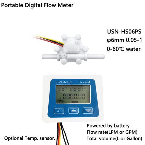 US211M Lite Portable Digital Flow Meter & USN-HS06PS 0.05-1.0L/min Water Sensor φ6mm POM Plastic iSentrol Zhongjiang Saier ► Photo 1/6