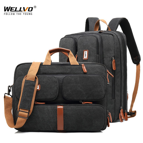 17.3 Vintage Briefcases Men Office Laptop Work Bag Man Convertible Business Multifunction Computer Handbag Travel Tote Bag XA229 ► Photo 1/6