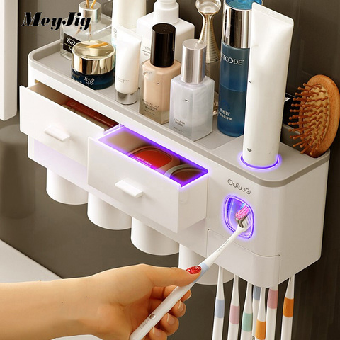 Toothbrush Holder Bathroom Accessories Set  Wall Mount Storage Rack Toiletries Storage Toothpaste Dispenser With Cup ► Photo 1/6