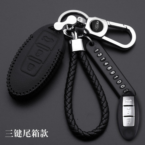 Leather Car Key Case Cover For Nissan Tidda Livida X-Trail T31 T32 Qashqai March Juke Pathfinder Note GTR Keychain Ring Holder ► Photo 1/6