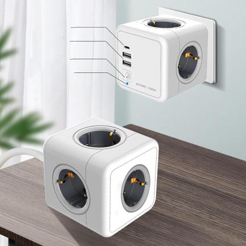 New Power Strip EU Plug Wall USB Socket Adapter Power Cube Electrical Home Travel Cube Power Strip with 4 Smart Adapter Outlets ► Photo 1/1