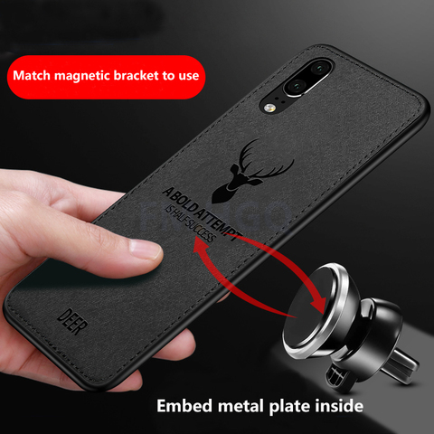 Hot Cloth Texture Deer 3D Soft TPU Magnetic Car Case For Huawei P20 Pro Built-in Magnet Plate Case For P30 P40 Pro Lite Cover ► Photo 1/6