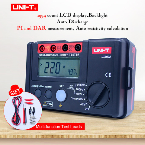Megger meter UNI-T UT502A Digital Insulation Resistance Tester 500-2500V Megohmmeter 30~600V AC Voltage meter LCD Backlight+gjft ► Photo 1/6