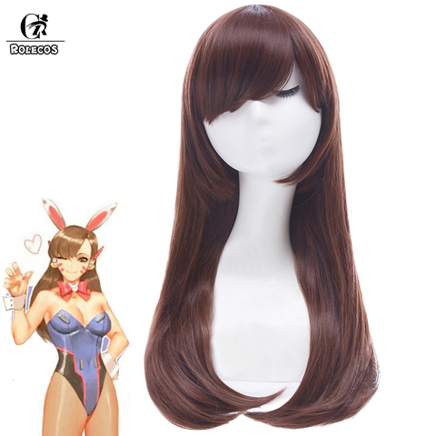 ROLECOS Over Game Watch Cosplay Wig DVA Cosplay Long Wig Hana Song OW Women Headwear 60cm Straight Brown Cosplay Synthetic Hair ► Photo 1/6