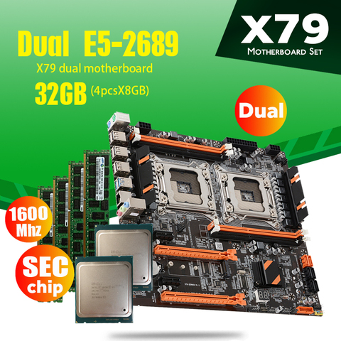 atermiter X79 Dual CPU motherboard set with 2 × Xeon E5 2689 4 × 8GB = 32GB 1600MHz PC3 12800 DDR3 ECC REG memory RAM ► Photo 1/5