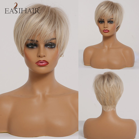EASIHAIR Short Women Synthetic Wigs Ombre Blonde Wigs Layered Hairstyle Natural Hair Cosplay Daily Wigs Heat Resistant Full Wigs ► Photo 1/6