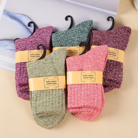 1 Pair Solid Women Socks Classic Simple Winter Wool Thick Warm Breathable Elastic Force Fashion Casual Mid Socks For Female ► Photo 1/6