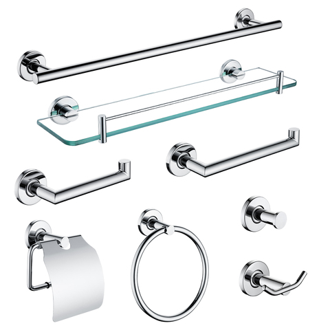 SUS 304 Stainless Steel Bathroom Hardware Set Chrome Polished Glass Shelf Paper Holder Towel Bar Hook Bathroom Accessories ► Photo 1/6