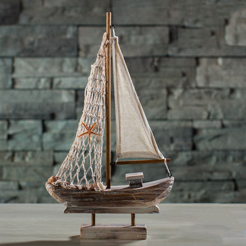 Home Furnishing Mediterranean Retro Sailing Wooden Boats Model Ornament Art Bar Cafe Decoration Accessoriess Kids Gift ► Photo 1/6