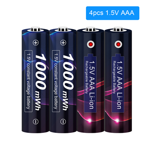 1.5v AAA Lithium Li ion 1000mWh Rechargeable Battery aaa Batteria 1.5v Li-ion Batteries Rechargeable aaa lithium li ion batteria ► Photo 1/6