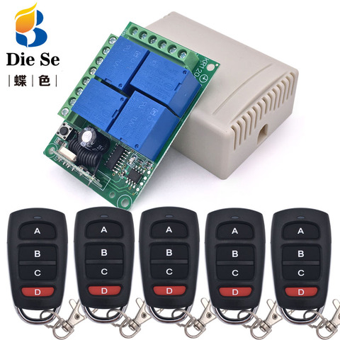 433MHz Universal Wireless Remote DC 12V 4CH rf Relay and Transmitter Remote Garage/LED/Light/Fan/Home appliance Control switch ► Photo 1/6