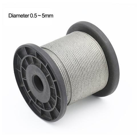 Diameter 0.5--5mm,20 to 100 meters 304# Stainless Steel Wire Rope Soft Cable Fishing Clothesline Lifting Rustproof Cable ► Photo 1/6