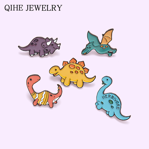 Cartoon Dinosaur Enamel Pins Stegosaurus Pterosauria Brooches for Kids Friends Jurassic Animal Badges Bag Lapel Pin Jewelry Gift ► Photo 1/6