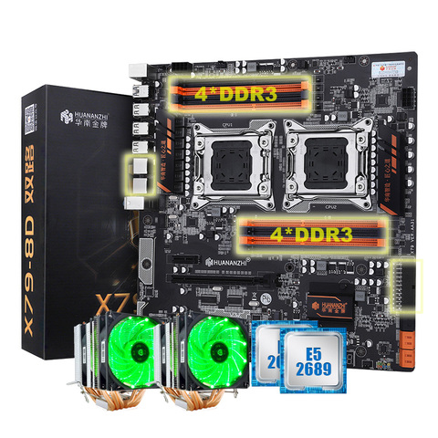 HUANANZHI X79-8D Dual Socket Motherboard with Hi-SPEED M.2 slot 2 Processors Intel Xeon E5 2689 6 Tubes Coolers Buy Computer ► Photo 1/6