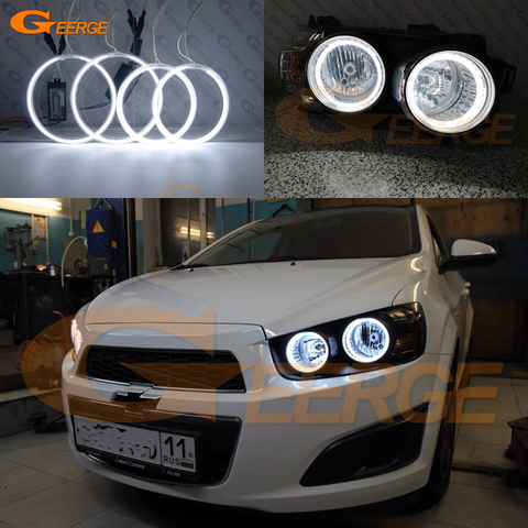 Excellent Ultra bright CCFL Angel Eyes kit Halo Rings For Chevrolet AVEO Sonic T300 2011 2012 2013 2014 2015 pre Facelift ► Photo 1/6