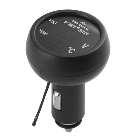 12V/24V Digital Meter Monitor 3 in 1 LED USB Car Charger Voltmeter Thermometer Car Battery Monitor LCD Digital Dual Display ► Photo 1/6