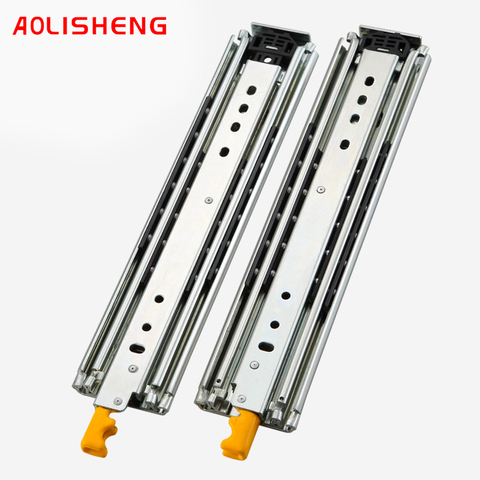 Heavy-duty drawer slide rail, 76mm wide, 3 folding ball bearing telescopic fully extended industrial slide rail with lock ► Photo 1/6