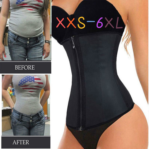 Women Latex Waist Trainer Body Shaper Corsets with Zipper Cincher Corset  Top Slimming Belt Black Shapers Shapewear Plus Size