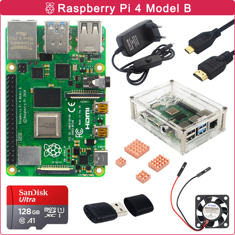 Raspberry Pi 4 Model B Kit 2GB/4GB/8GB RAM + Heat Sink+Cooling Fan + Switch Power + 32/64/128GB SD Card + Micro HDMI for RPI 4 ► Photo 1/6