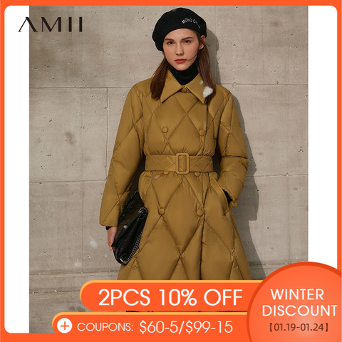 Amii Minimalism Winter Women's Jacket Fashion Lapel Diamond Lattice Thick 90%White Duck Down Jackets For Women  12070689 ► Photo 1/5