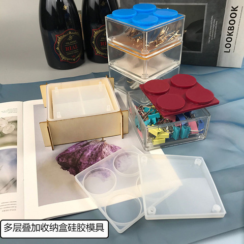 DIY Handmade Crystal Epoxy Silicone Mold Multi-layer Storage Box Jewelry Box Silicone Mold Set Swing Table Mold For Resin ► Photo 1/6