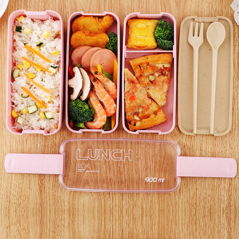 900ml Healthy Material Lunch Box 3 Layer Wheat Straw Bento Boxes Microwave Dinnerware Food Storage Container Lunchbox ► Photo 1/5